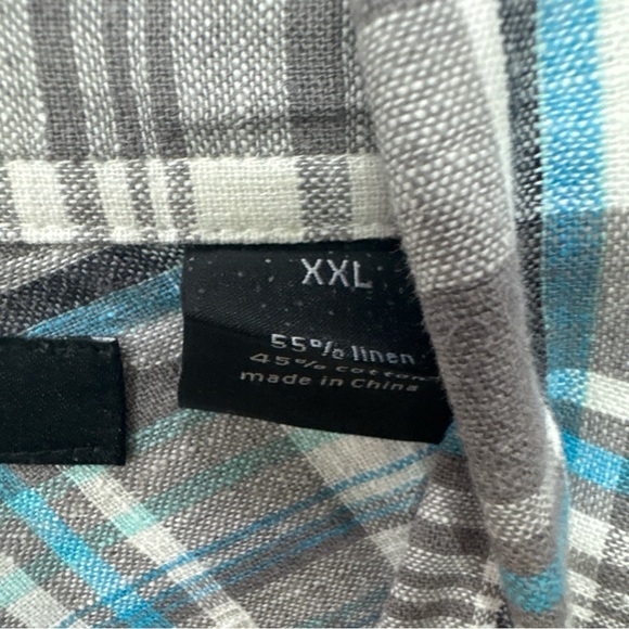 SEAN JOHN Men Adult 2XL Short Sleeve Button Down Blue Plaid Casual Shirt EUC - Picture 4 of 8